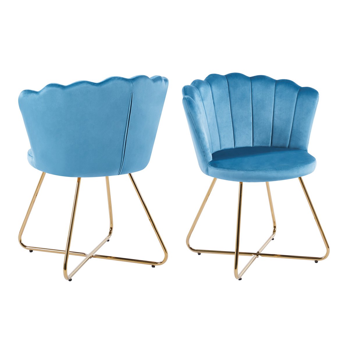 Set van 2 blauwe fluwelen kuipstoelen