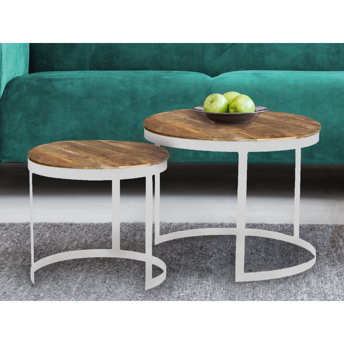 Salontafel set van 2 bijzettafel woonkamertafel rond Austin metalen frame antiek zilver of zwart