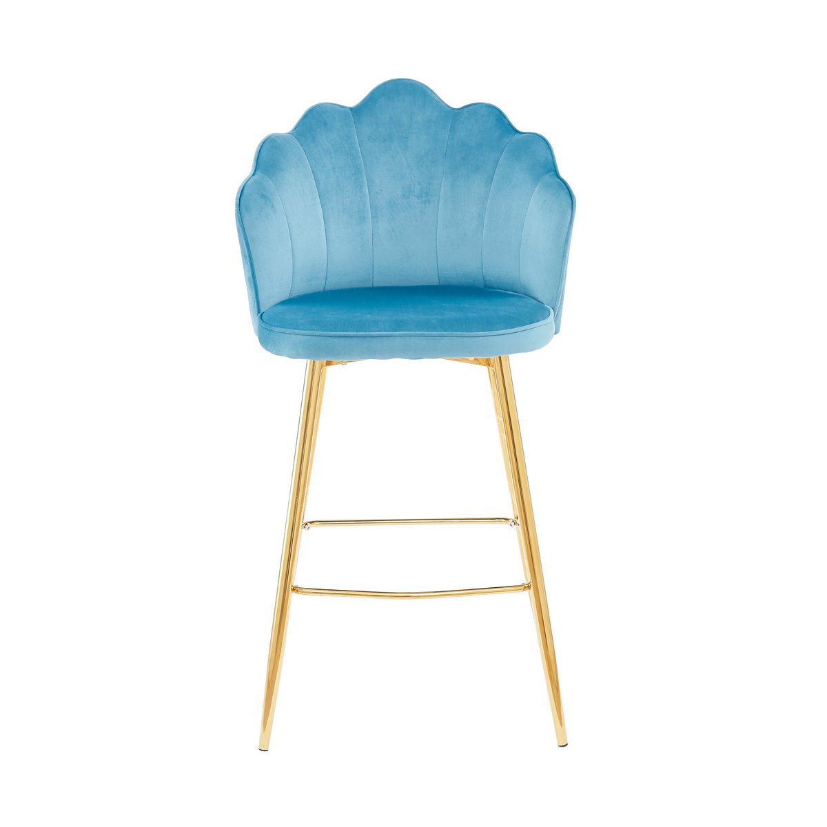 Set van 2 barkrukken met schelpdesign in blauw fluweel