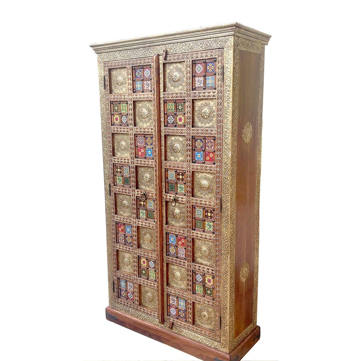 Kast met 2 deuren, acacia, metaal, kleurrijk