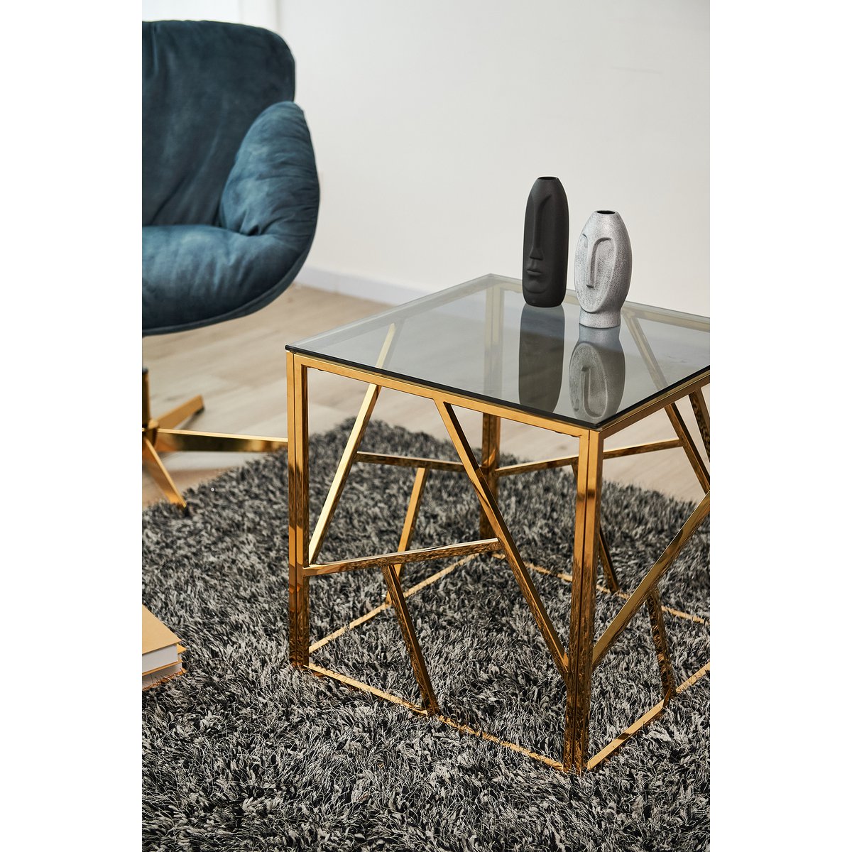 Bijzettafel goud/grijs 55x55 cm