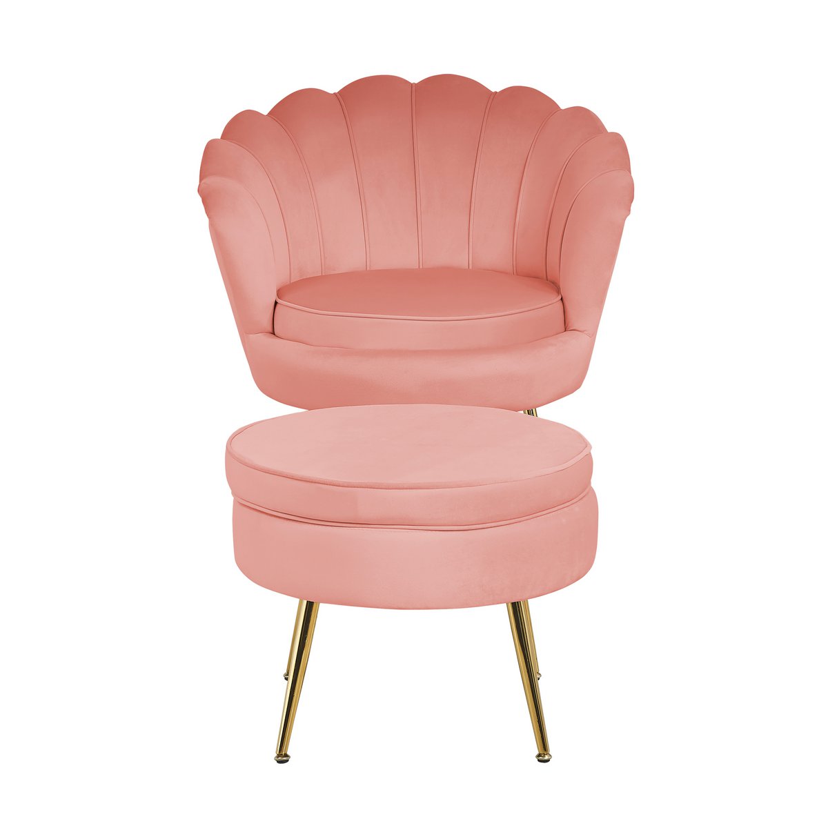Ronde poef in roze fluweel