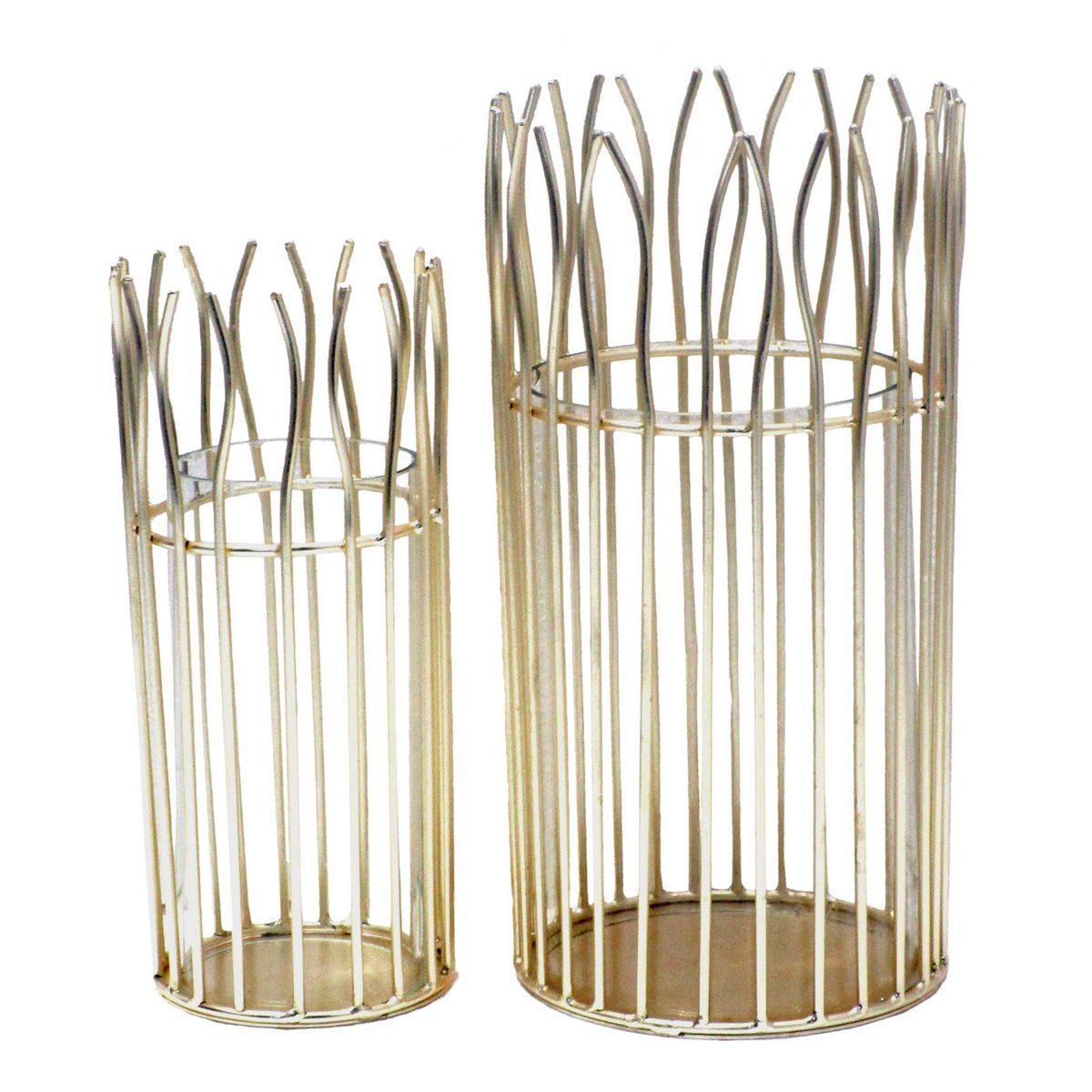 Romantische 2-delige lantaarnset met ronde glazen inzet in elegante zwarte of gouden draadstructuur