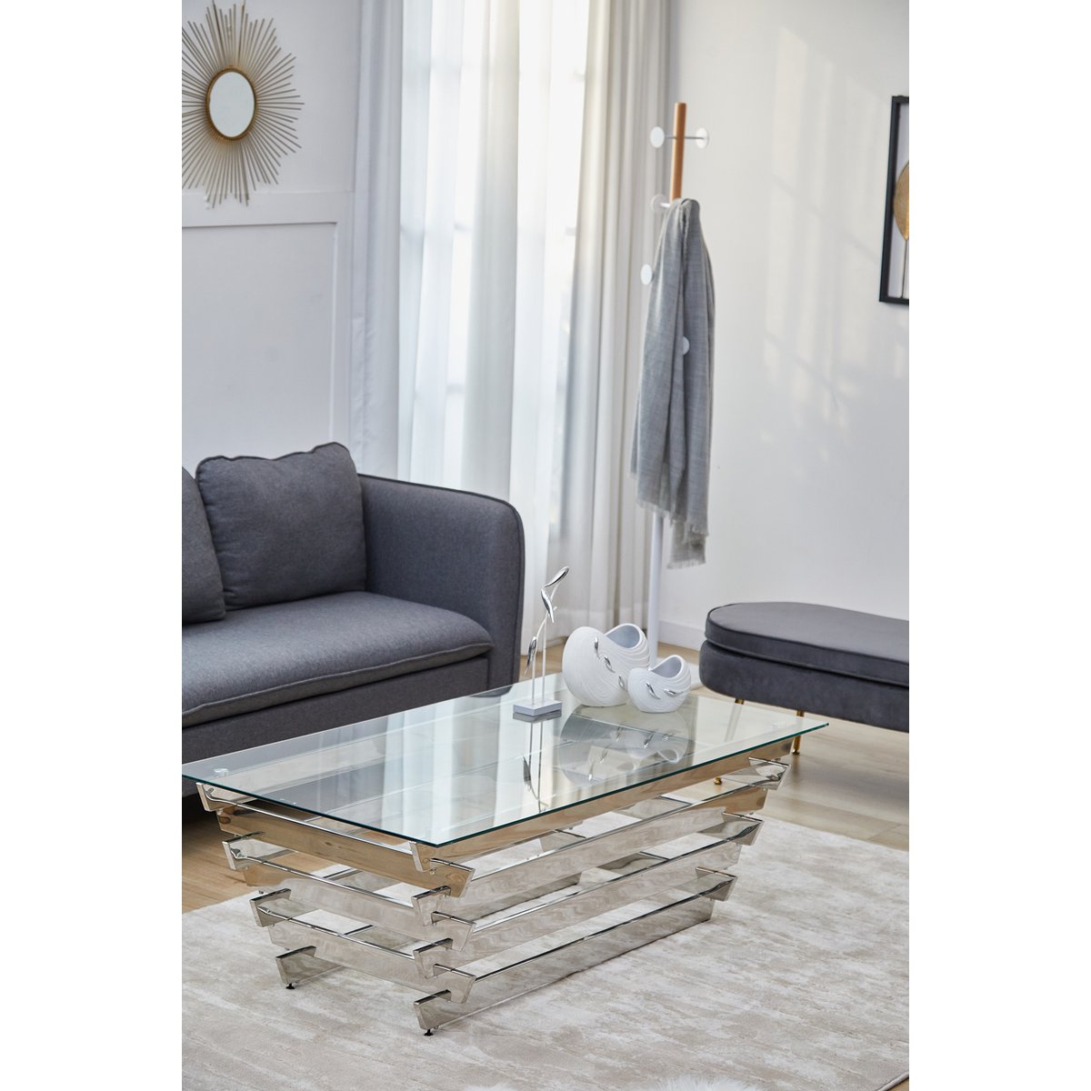 Salontafel 130x70 cm zilver/helder glas
