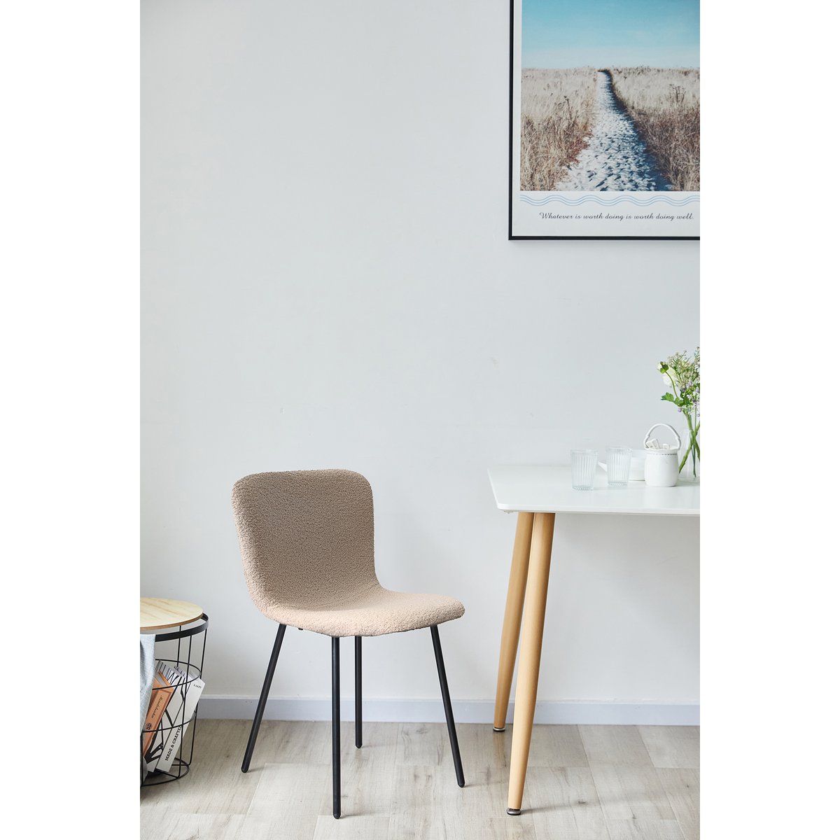 Bouclélook stoelenset van 4 beige