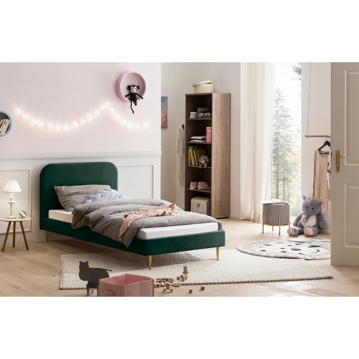 Gestoffeerd bed met fluwelen hoes groen 90x200 cm