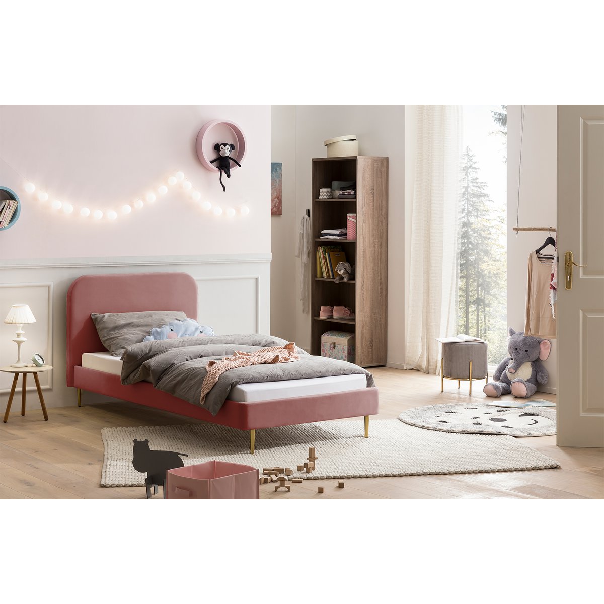 Gestoffeerd bed met roze fluwelen hoes 90x200 cm