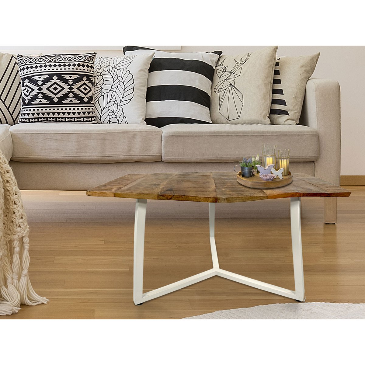 Zije tafel 56 x 47 cm woonkamer tafel salontafel mooi metalen frame zwart - wit wit wit