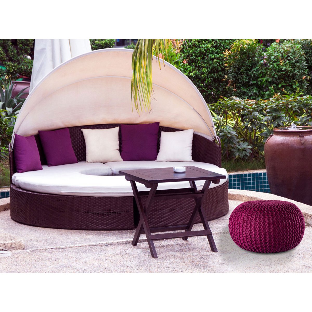 Pouf premium Ø45cm stoel kruk breien pouf in terras pool tuin duurzaam