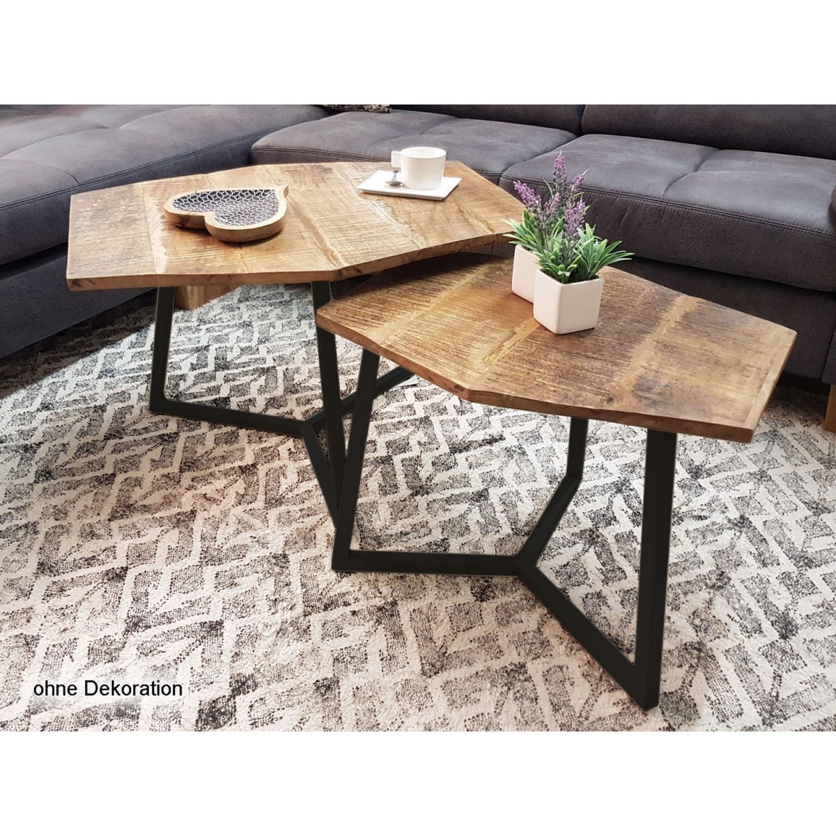 Salontafel set 2-delig woonkamertafel bijzettafel Paris metalen frame zwart wit of antiek zilver