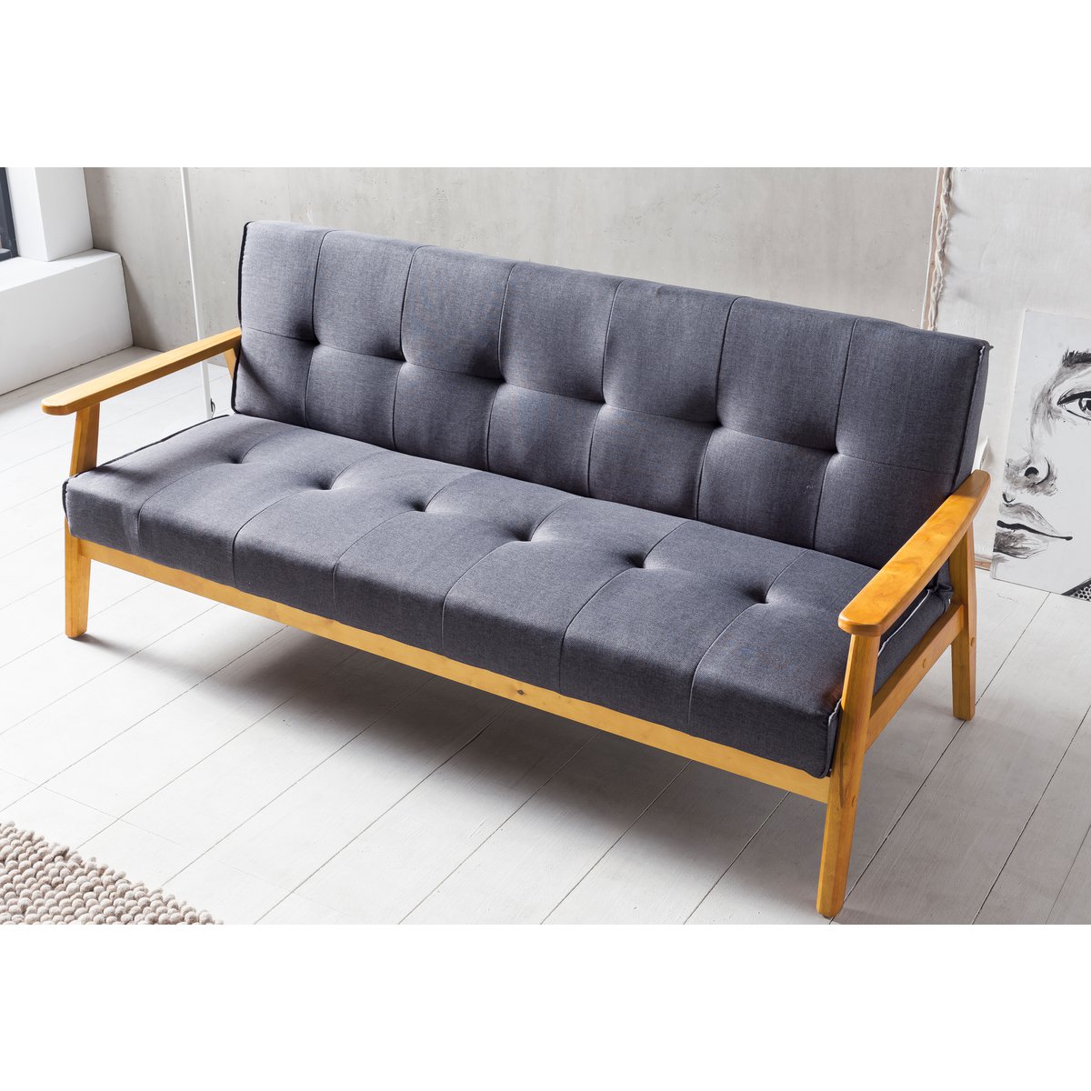 Slaapbank 190x85x81 cm donkergrijs geweven stof
