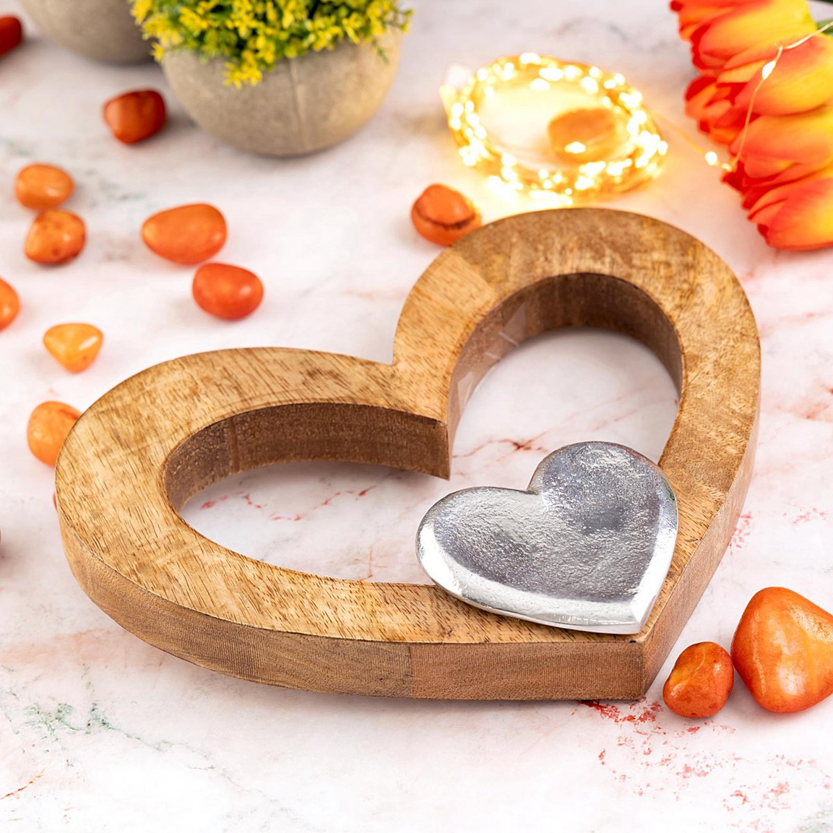 Deco Heart 27x21cm houten figuur mastbox 16-delige Herzilein mango-oude aluminium