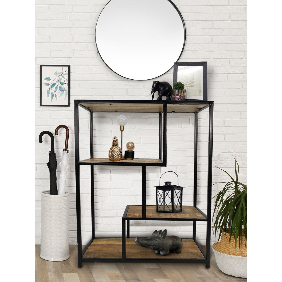 Staande plank boekenplank scheidingswand boekenplank 75 x 115 x 36 cm Liverpool metalen frame zwart