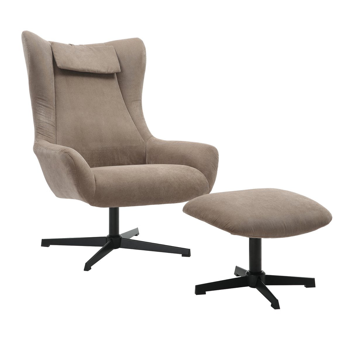 Fauteuil en kruk corduroy look bruin