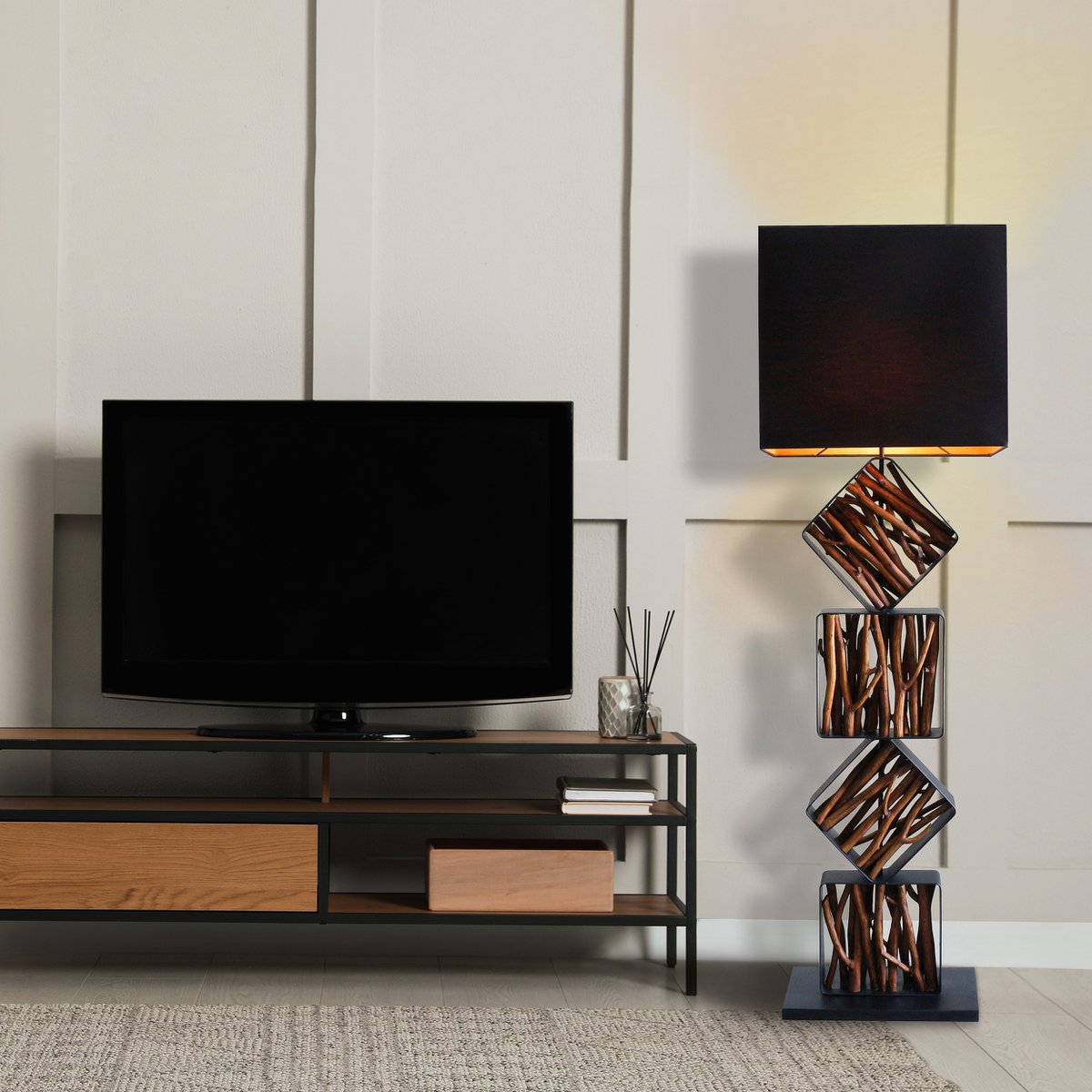 Vloerlamp drijfhout naturel/zwart 155 cm