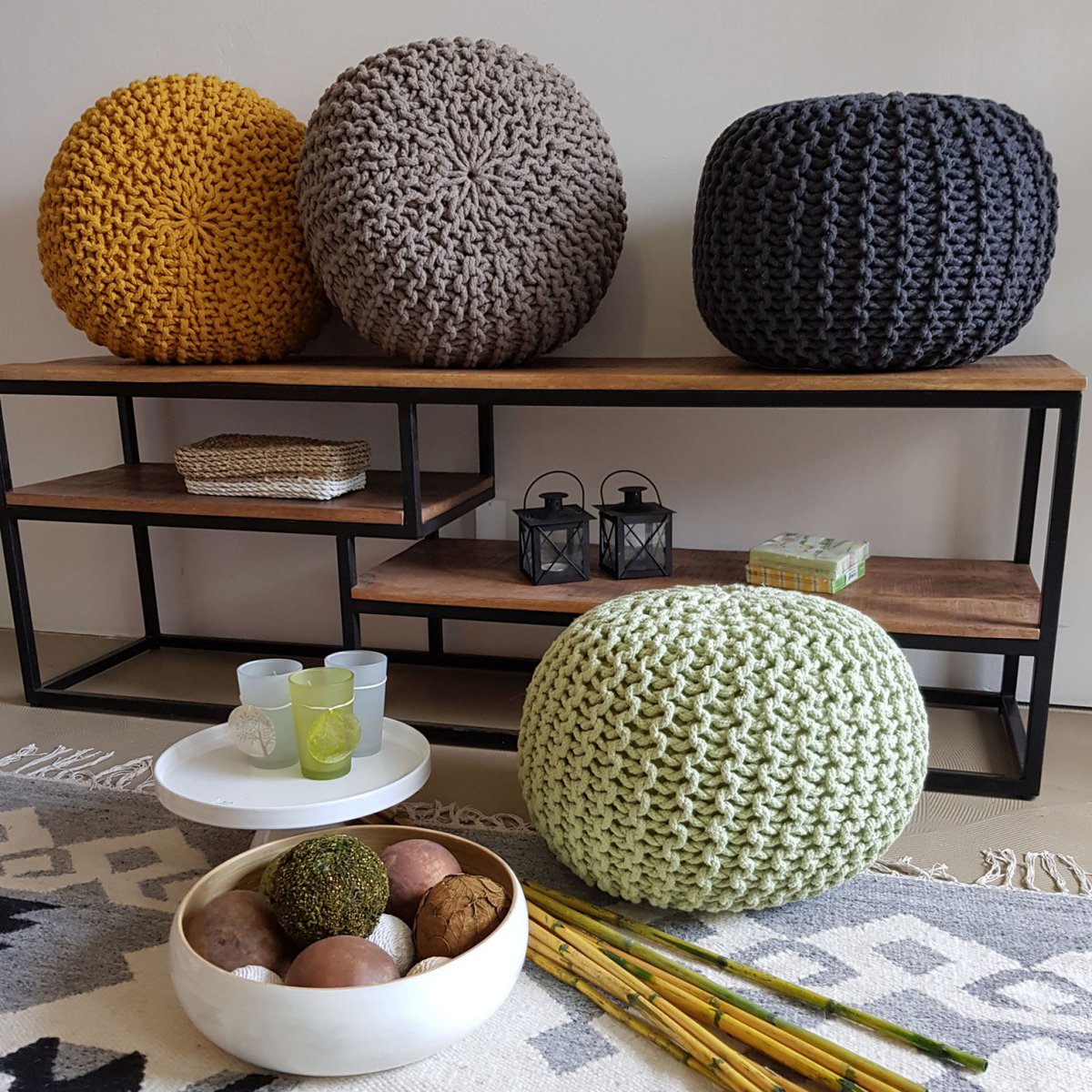 Brei -ontlasting pouf Ø 45 H 30 cm cm stoel pouf breien vloer kussen