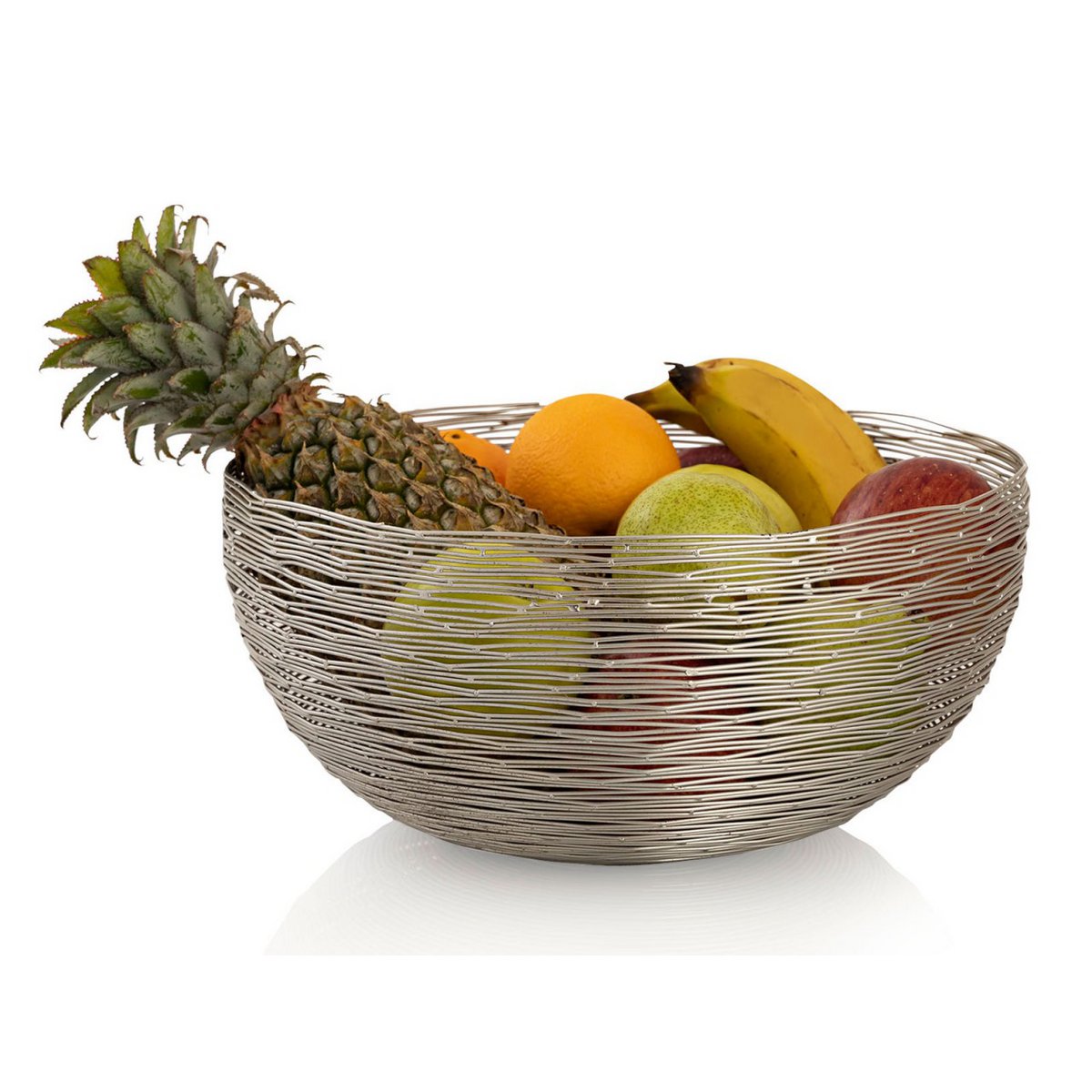 Fruitmand 4-delige Ø 30 cm H 13 cm broodmand fruitkom metaal rond zilveren of gouden poppendraadstructuur