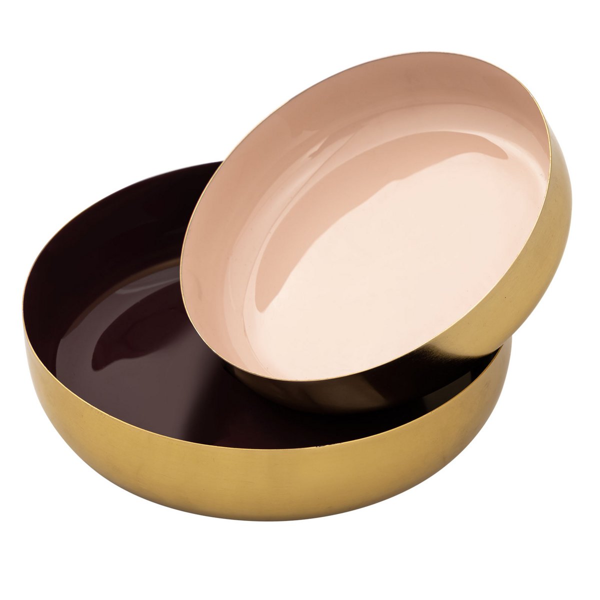 Sierschaal, set van 2, rond, ø 22/18 cm Glam snackschaal, hoogwaardig metaal, binnenzijde goud en email