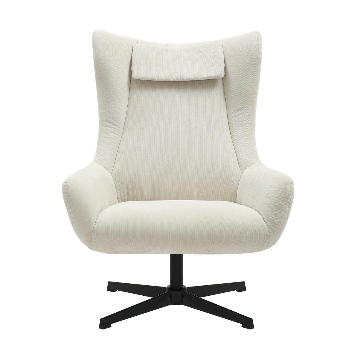 Fauteuil en kruk corduroy look beige