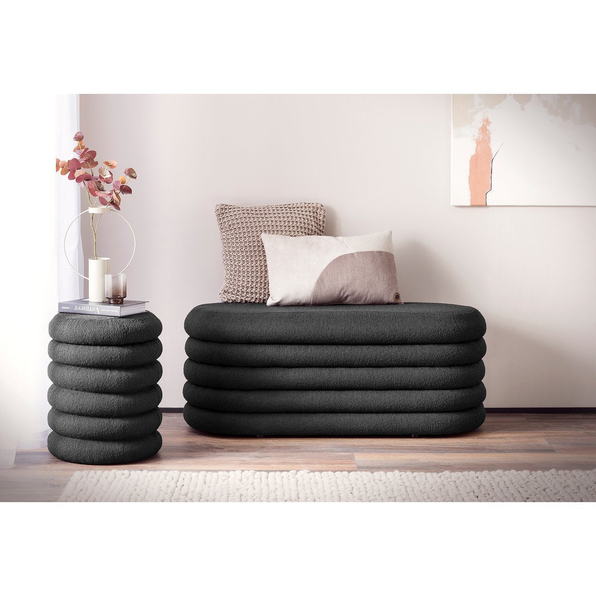 Geknikte Polsterhocker/Bettbank antraciet