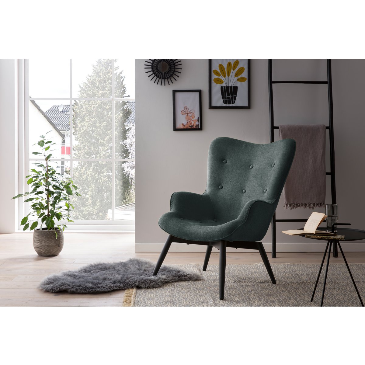 Fauteuil dennengroen structuurstof