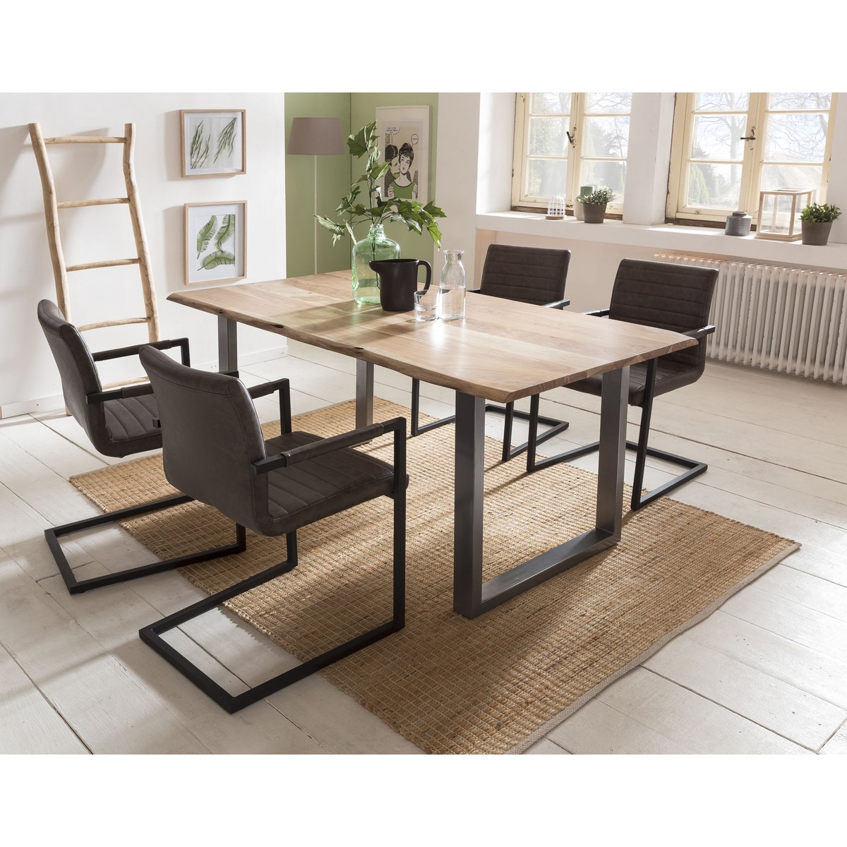 Eetkamerstoel, set van 2, donkerbruin kunstleer look