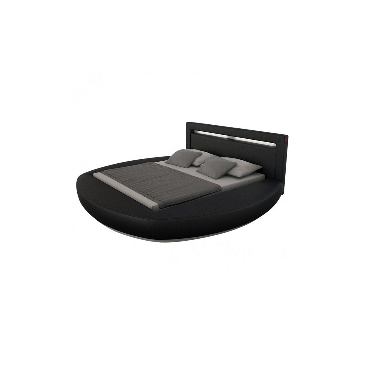 Rond bed 140x200 cm LED zwart kunstleerlook
