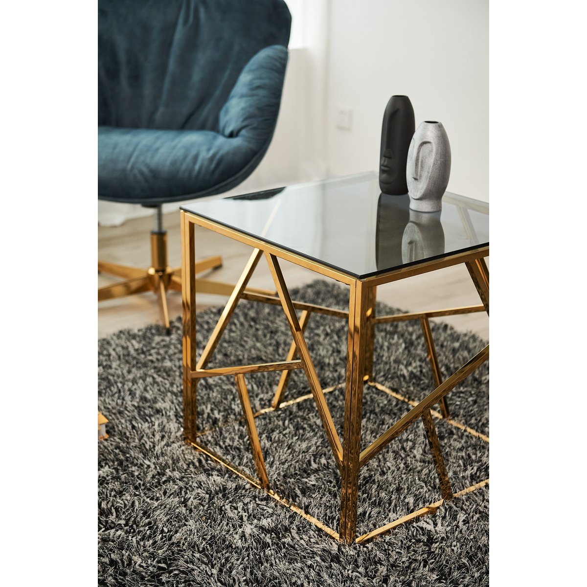 Bijzettafel goud/grijs 55x55 cm