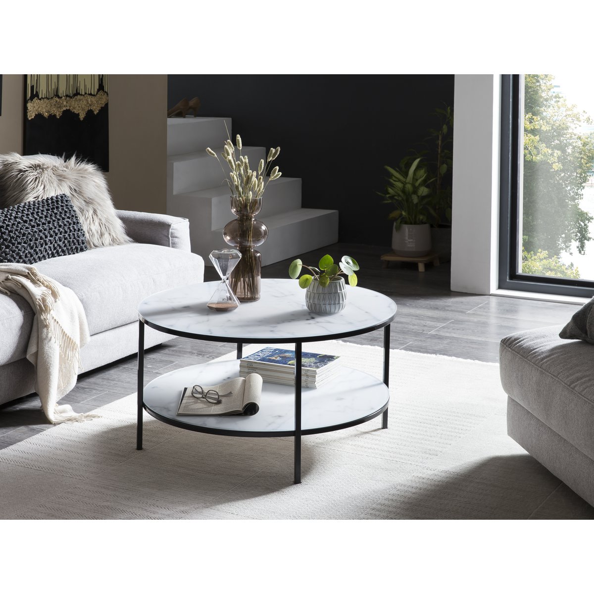 Salontafel met 2 planken Ø 80 cm
