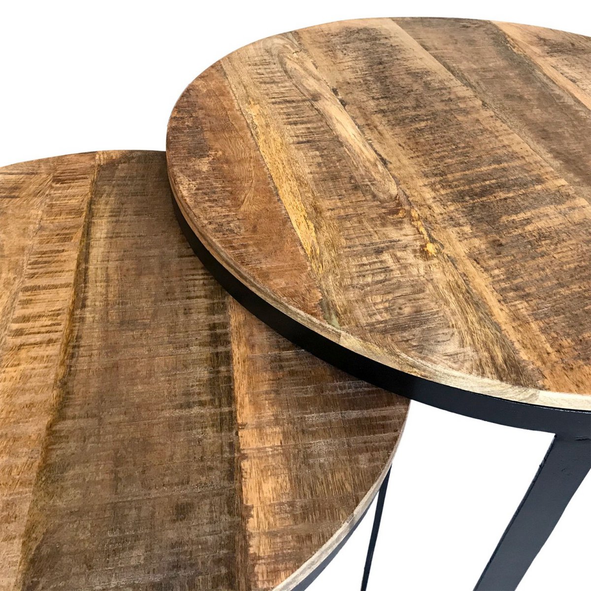 Salontafel set van 2 bijzettafel woonkamertafel rond Austin metalen frame antiek zilver of zwart
