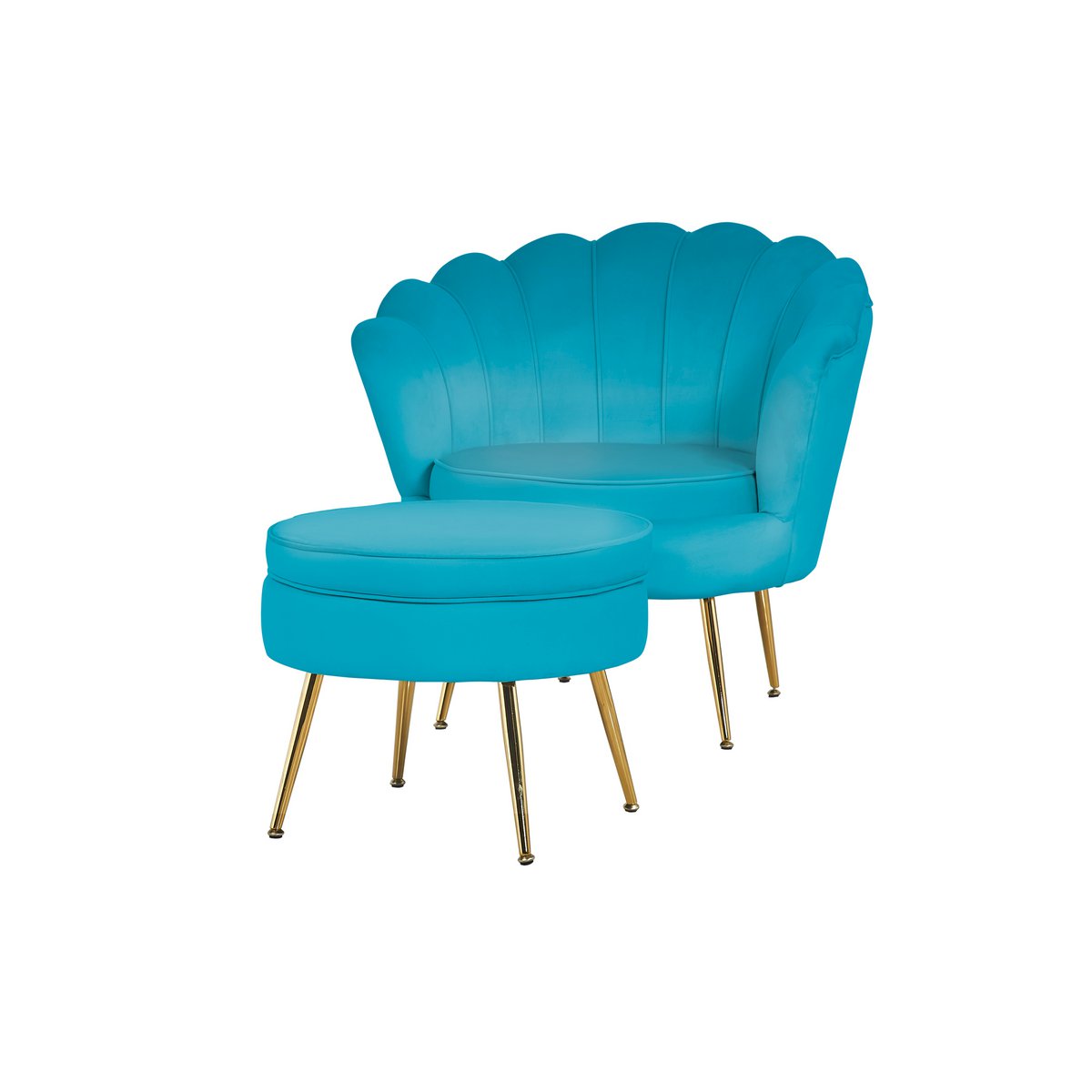 Ronde fluwelen poef blauw
