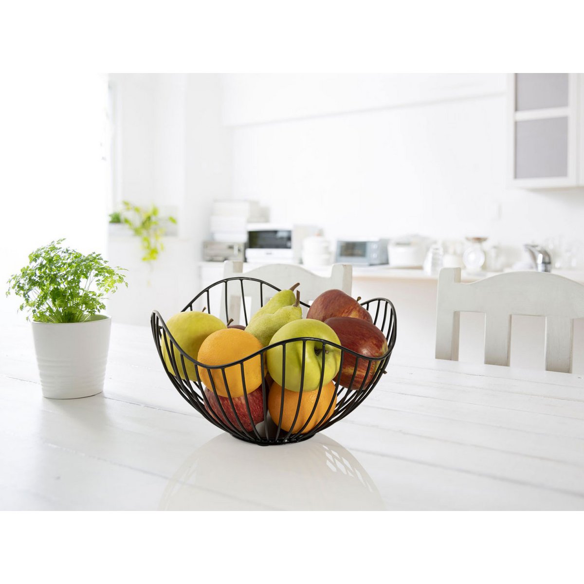 Fruitmand metaal Ø 25 H 14 cm broodmand set 2 stuks fruitkom metaal zwart of gouden ronde golf