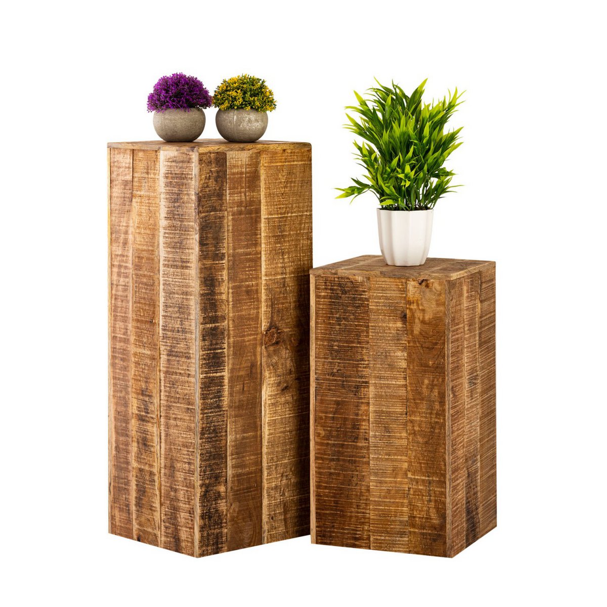 Bloemzuil 27x27 H50 of 73cm bloemenkruk hout plantenstandaard bijzettafel vierkant mangohout