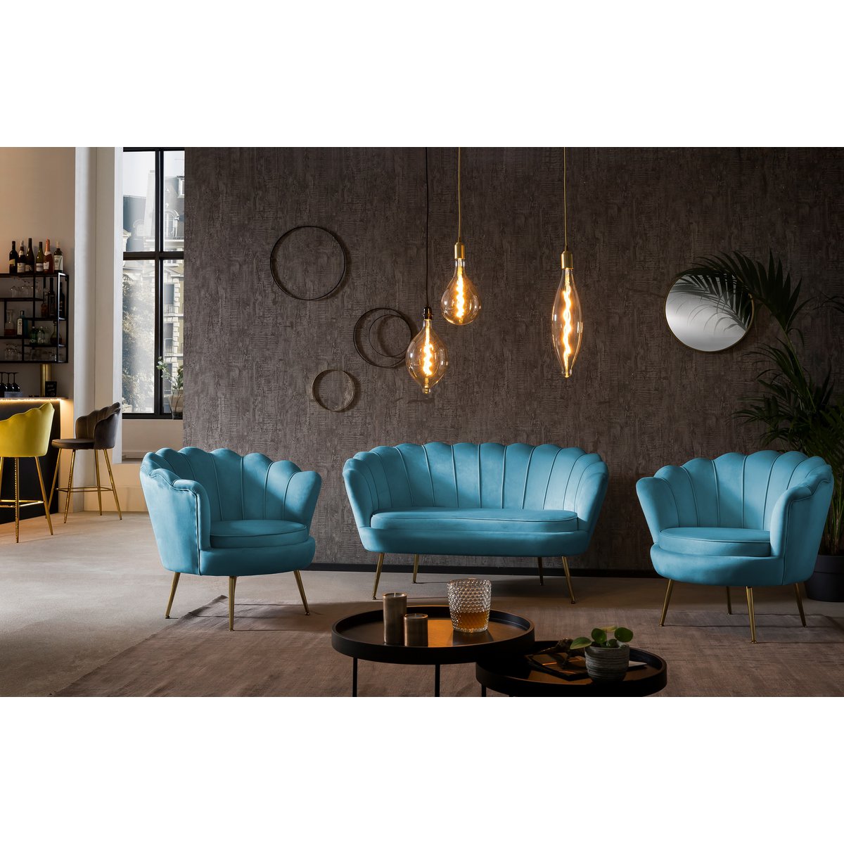 Fluwelen schelp fauteuil blauw