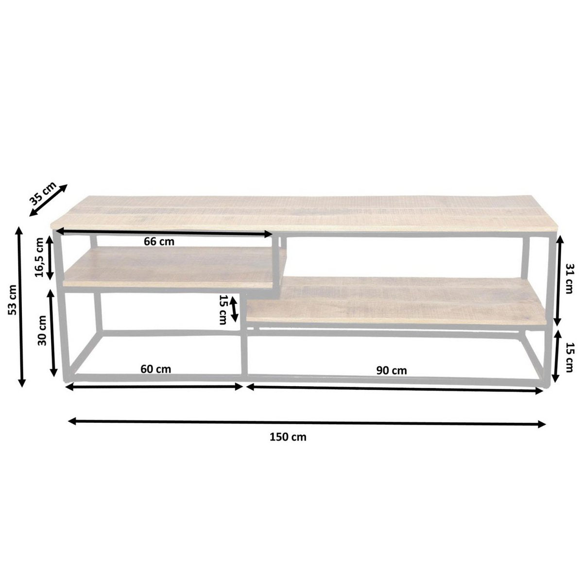 TV-lowboard TV-meubel TV-board 150 x 51 x 36 cm Liverpool metalen frame zwart mat