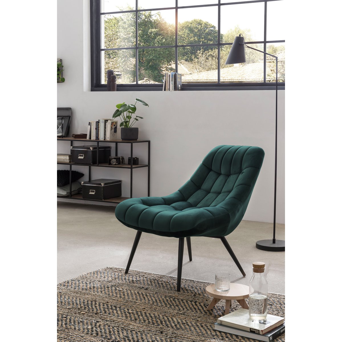 Fauteuil XXL fluweel groen metaal zwart
