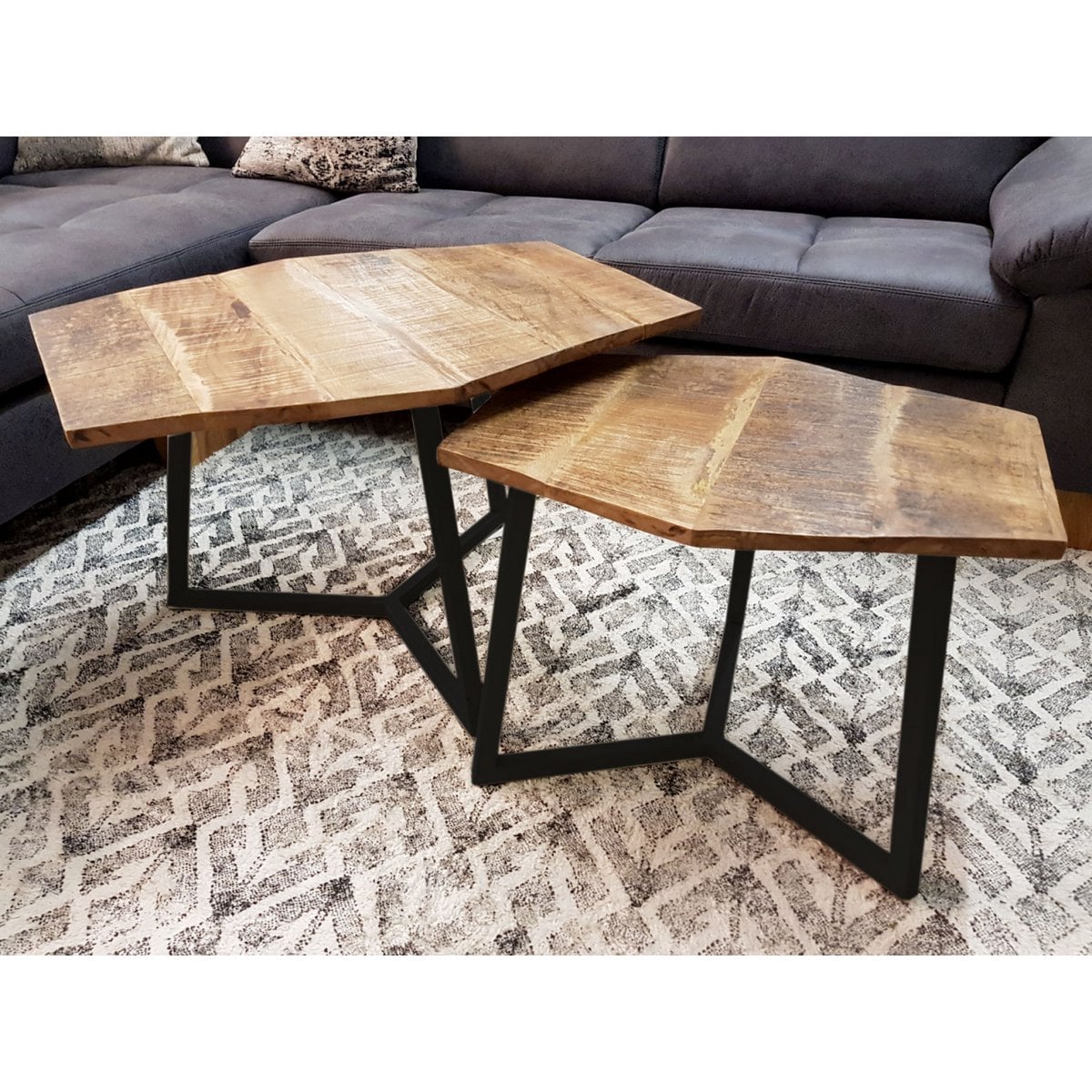Salontafel set 2-delig woonkamertafel bijzettafel Paris metalen frame zwart wit of antiek zilver