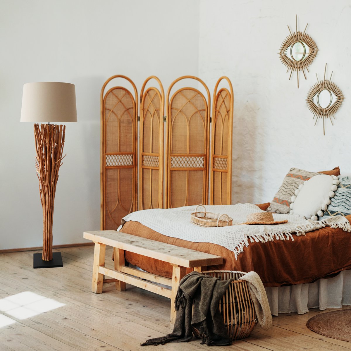 Vloerlamp drijfhout naturel/wit 175 cm