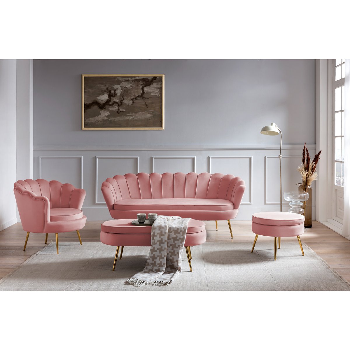 Shell fauteuil in fluweel Rose