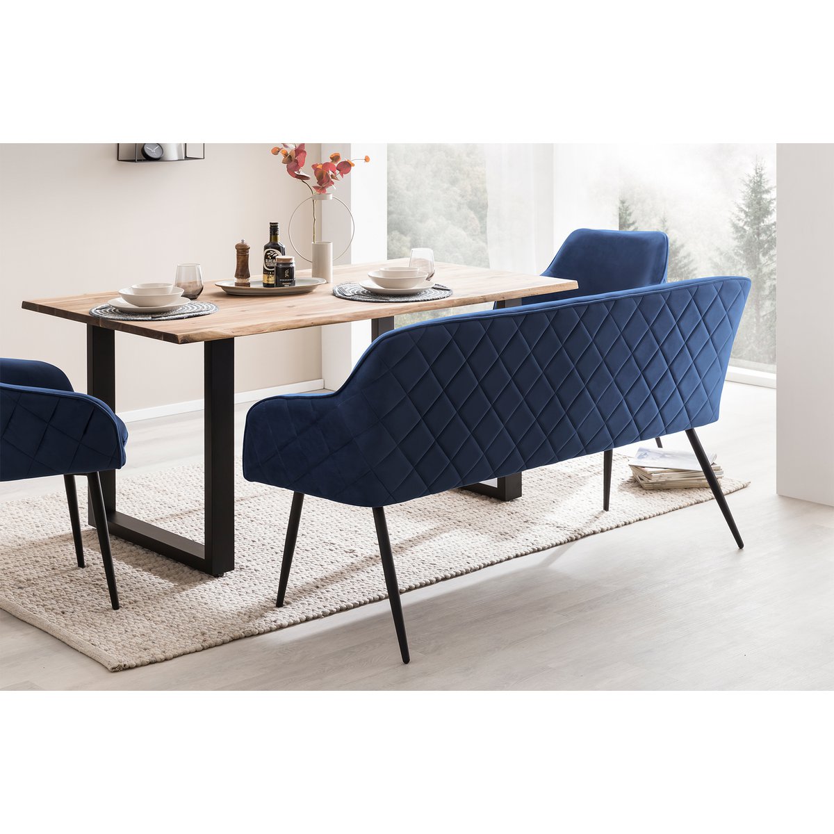 Bank 160 cm fluweel blauw