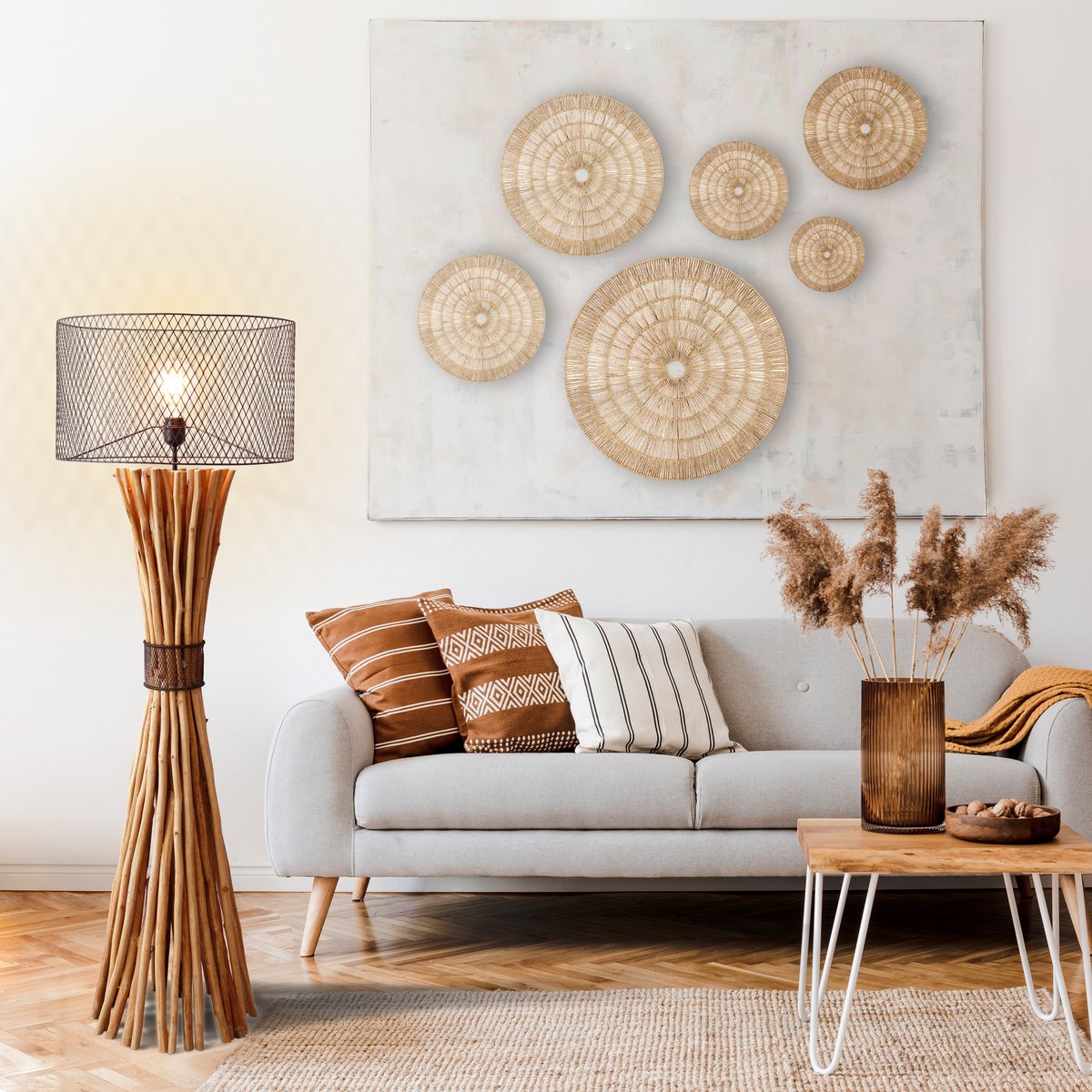 Vloerlamp drijfhout naturel/zwart 149 cm