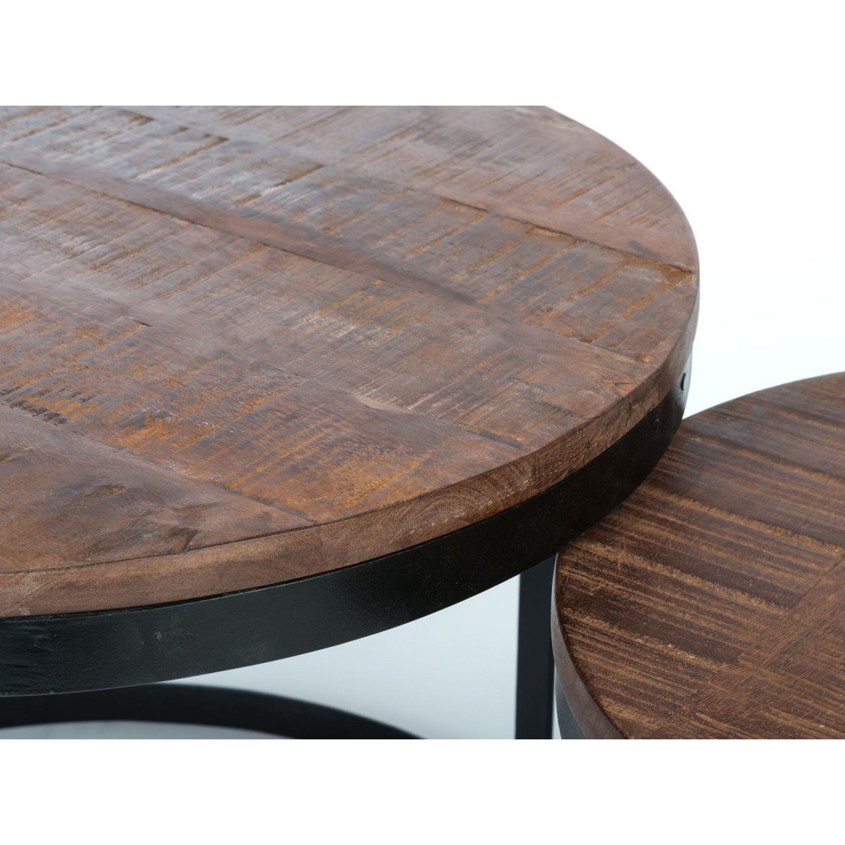Salontafel set van 2 bijzettafel woonkamertafel rond Austin metalen frame antiek zilver of zwart