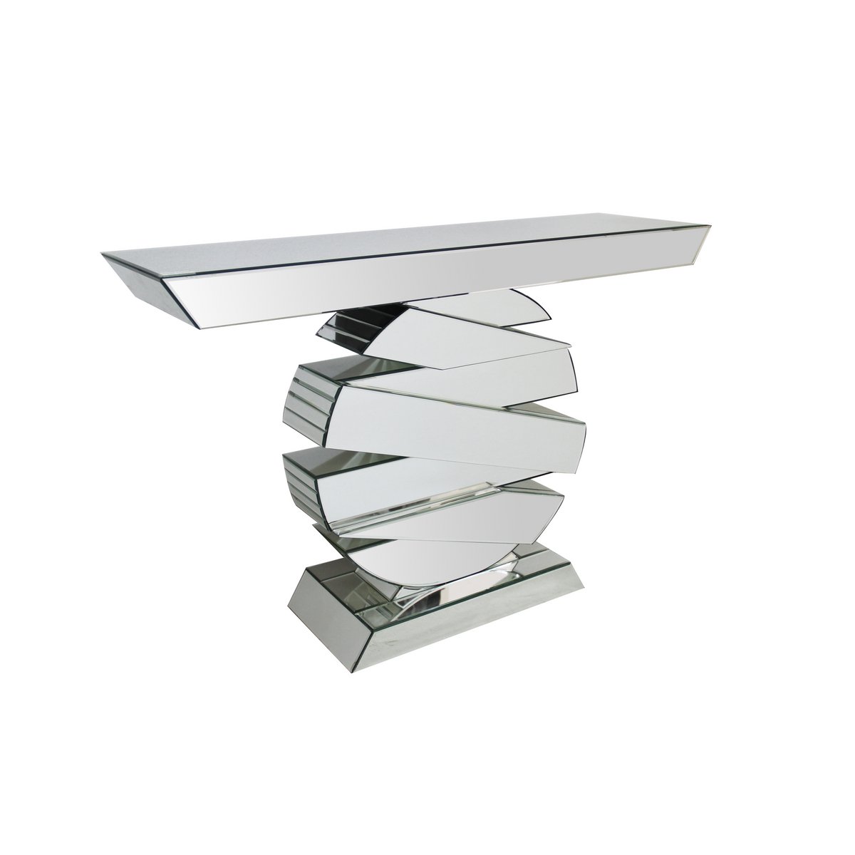 Tafel gemaakt van MDF met spiegelglas, ronde voet