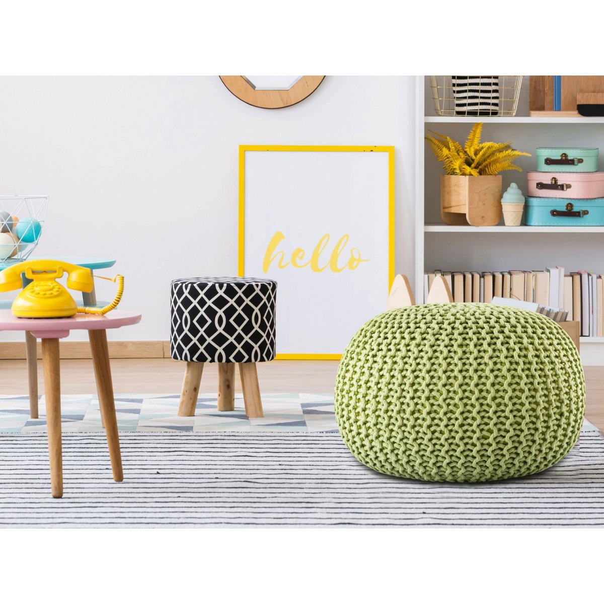 Pouf premium Ø45cm stoel kruk breien pouf in terras pool tuin duurzaam