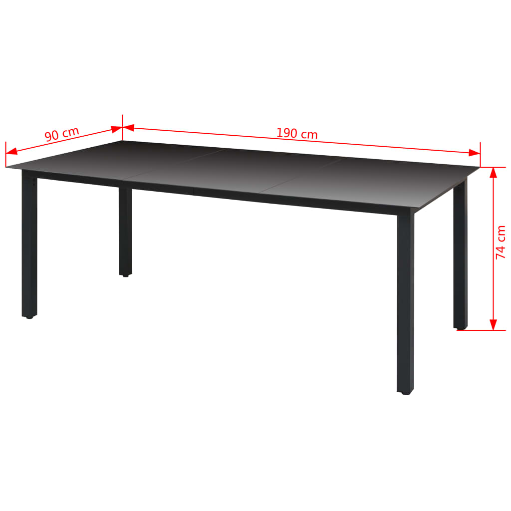Tuintafel 190X90X74 Cm Aluminium En Glas Zwart