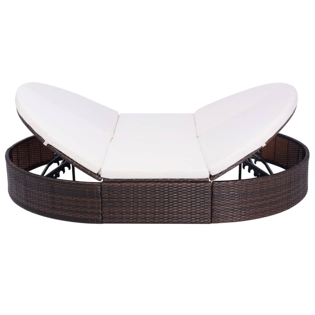 Loungebed Met Kussen Poly Rattan Bruin
