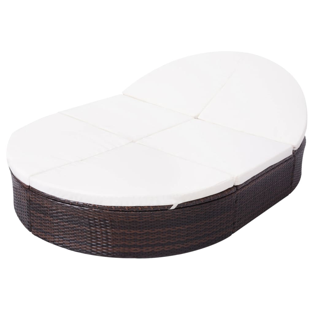 Loungebed Met Kussen Poly Rattan Bruin