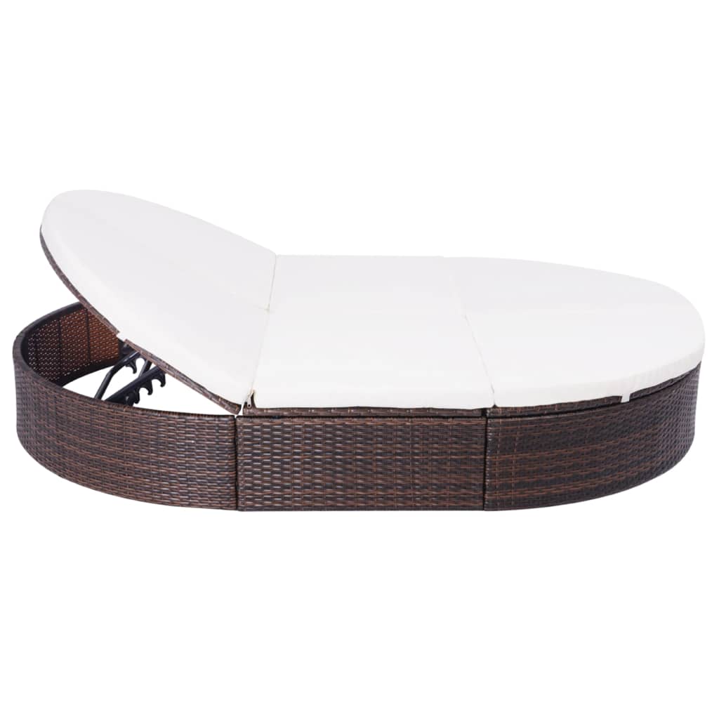 Loungebed Met Kussen Poly Rattan Bruin