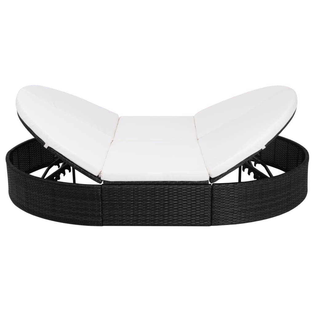 Loungebed Met Kussen Poly Rattan Zwart