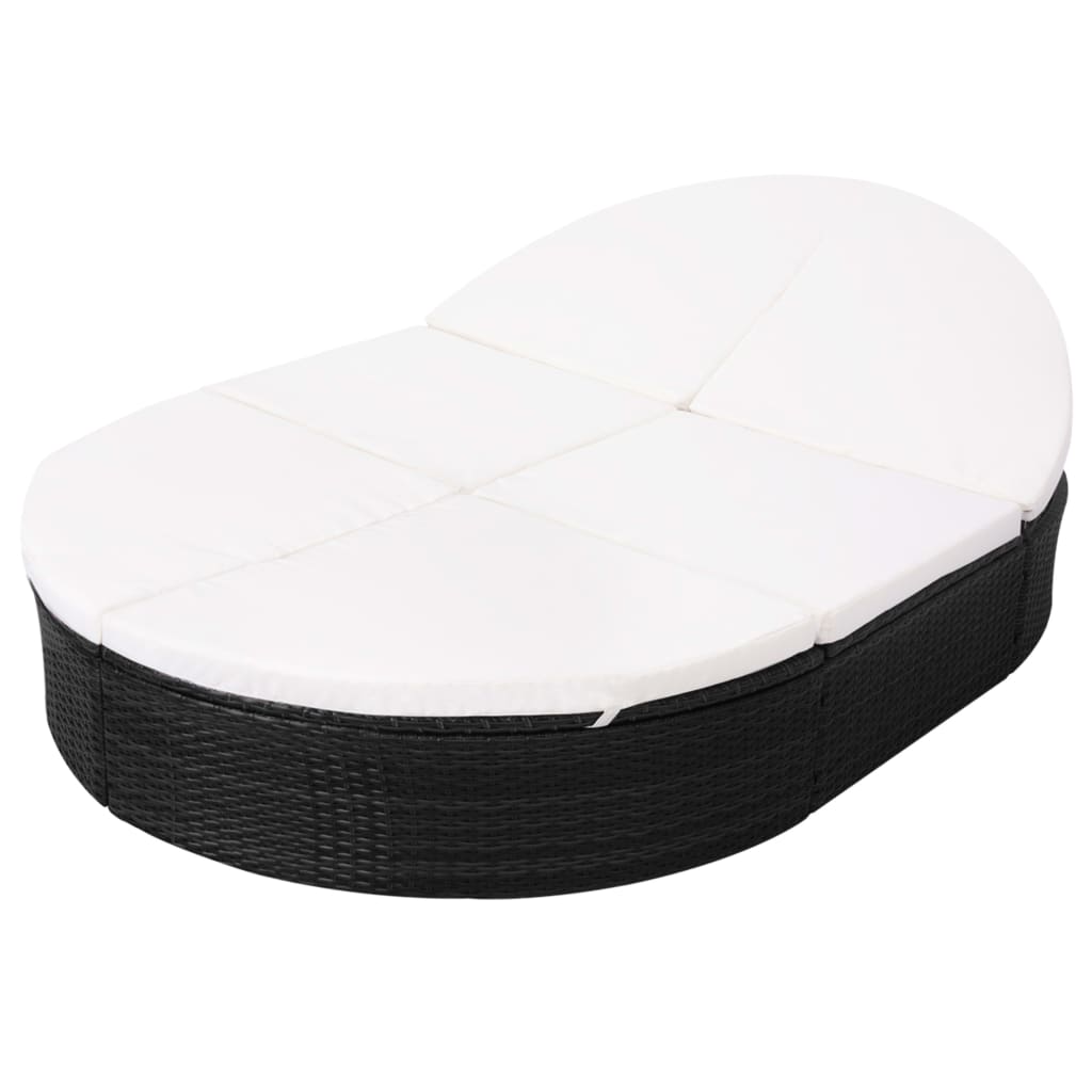 Loungebed Met Kussen Poly Rattan Zwart